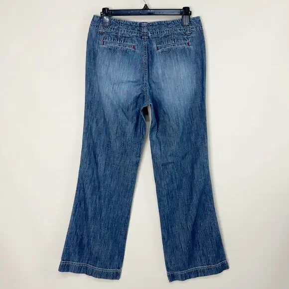 BASS Vintage‎ Y2K Wide Leg Jeans Mid-Rise Medium Wash100% Cotton Women's Sz 2 - Picture 2 of 7